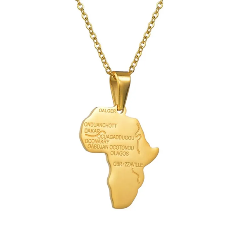 

Top Quality Stainless steel Gold Color Africa Map Pendant Chain Necklaces African Maps Jewelry for Women Men Dropshipping