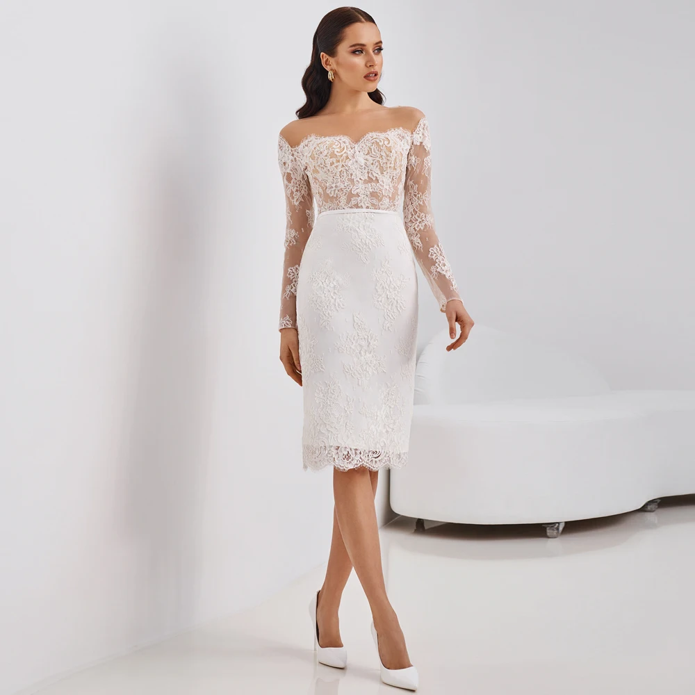 

Vestidos Sexy Wedding Dresses Lace Square Collar Full Sleeve Zipper A-Line Bridal Gowns Novia Do 2021