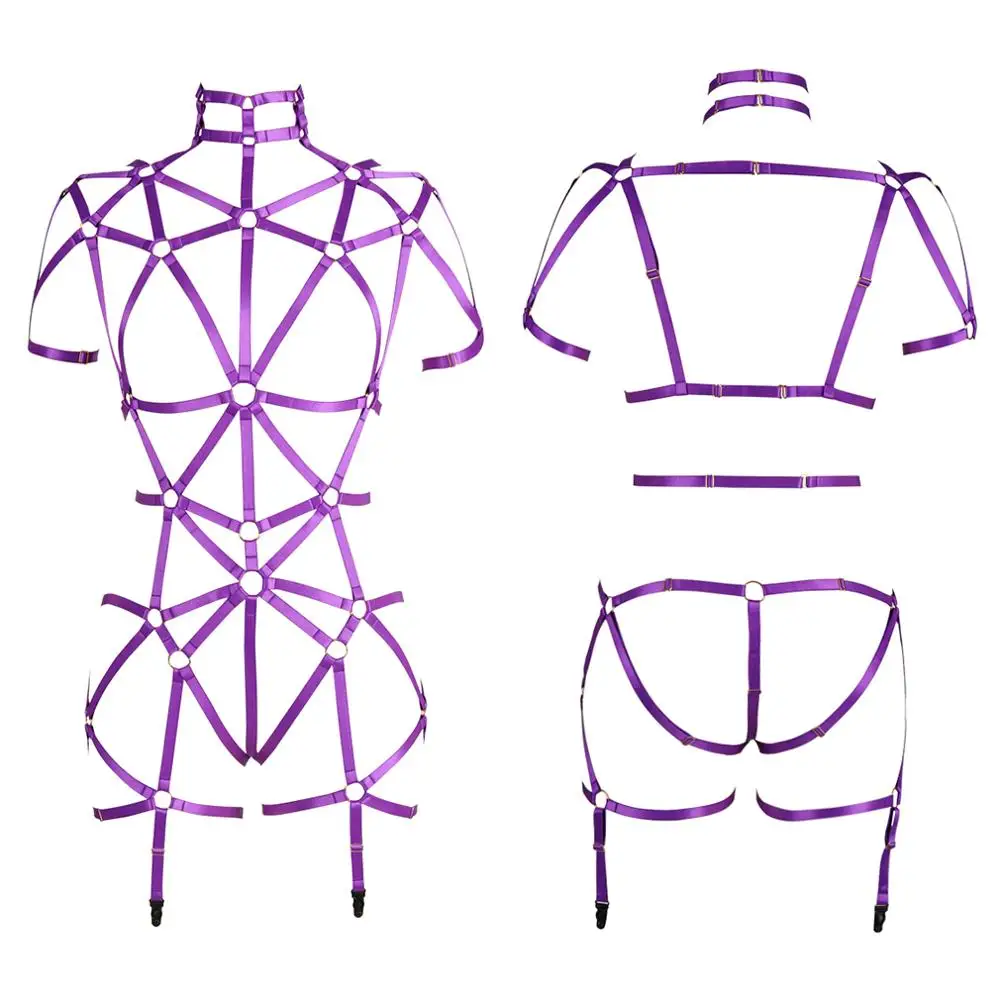 

Body Cage Harness Belt Set Garter Suspender Elastic Hollow Out Punk Gothic Sexy Lingerie Women Cage Triangle Frame Bra Strap