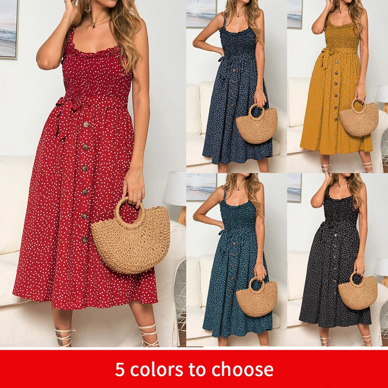 

ZN Summer Dress For Women 2020 New Long Dress Sleeveless Ruffles Polka Dot Dress Women Beach Party Boho Maxi Dress Women Clothes