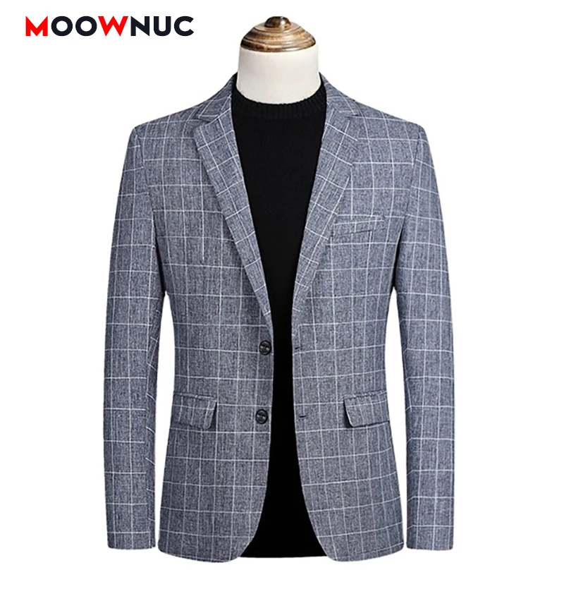 

Blazers for Men Casual Suit 2021 New Plaid Wedding Fashion Coat Autumn Slim Fit Brand MOOWNUC Bridegroom's Costume Prom Party