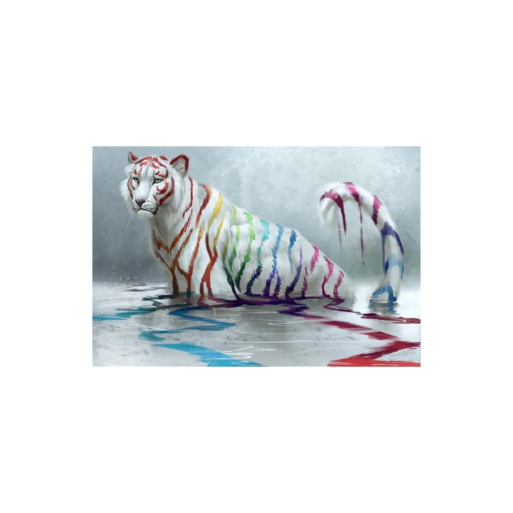 

Abstract White Tiger With Colourful Stripes Nodic Home Decor Oil Painting On Canvas Posters And Prints Wall Art Animal Picture