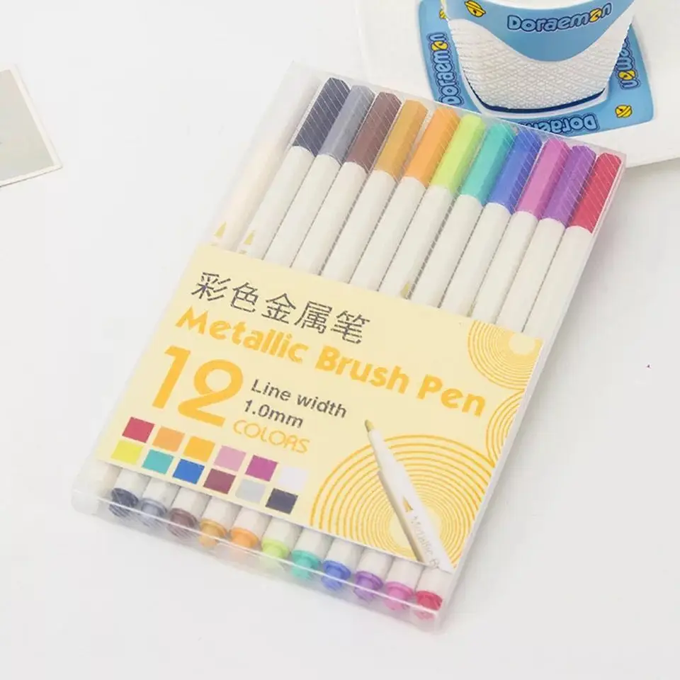 Металлические маркерные ручки набор из 12 разных цветов для книг раскрасок