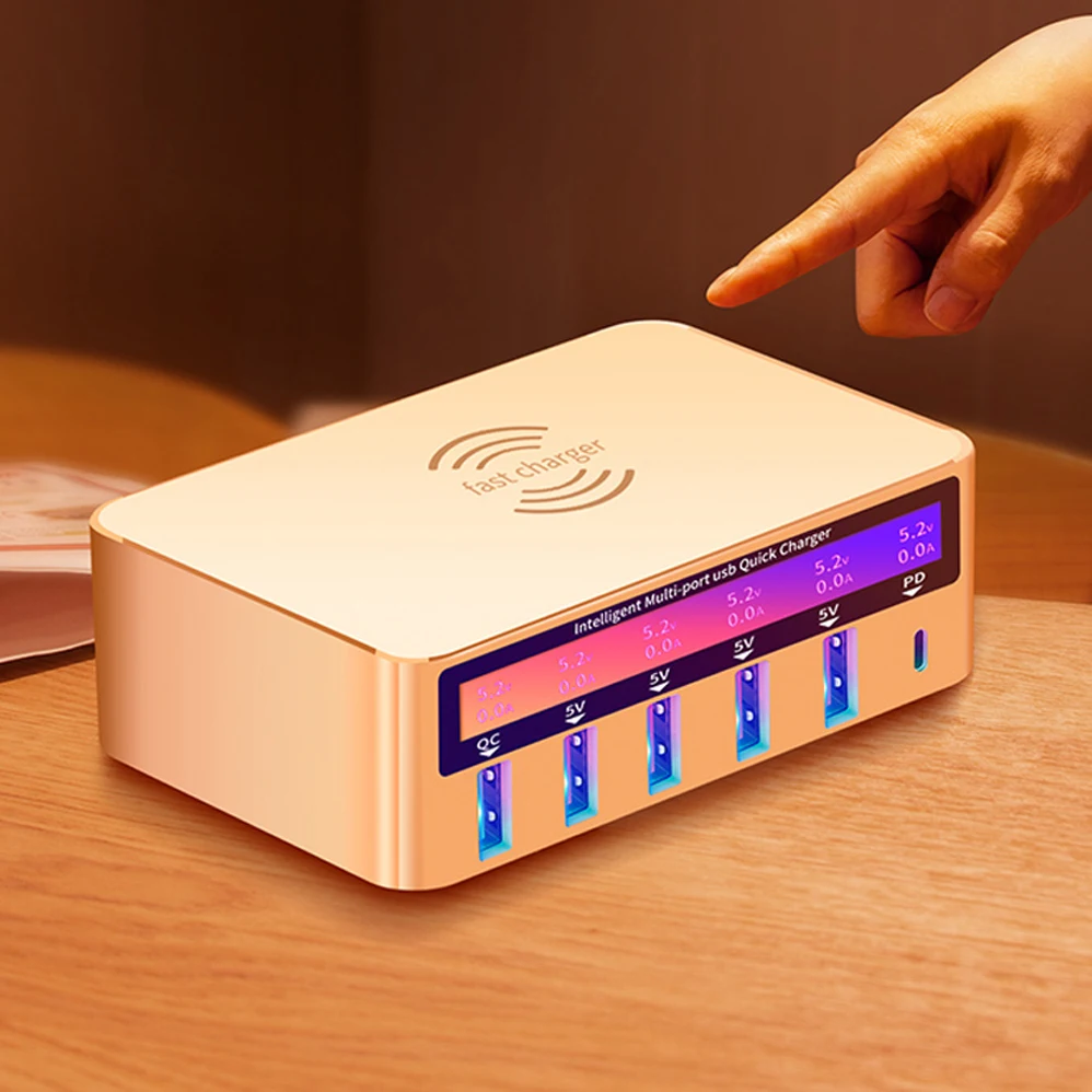 5 USB порт быстрое зарядное устройство 3,0 PD USB C Быстрая зарядка для iPhone 8X8 plus samsung S10 xiaomi huawei Беспроводное зарядное устройство светодиодный дисплей