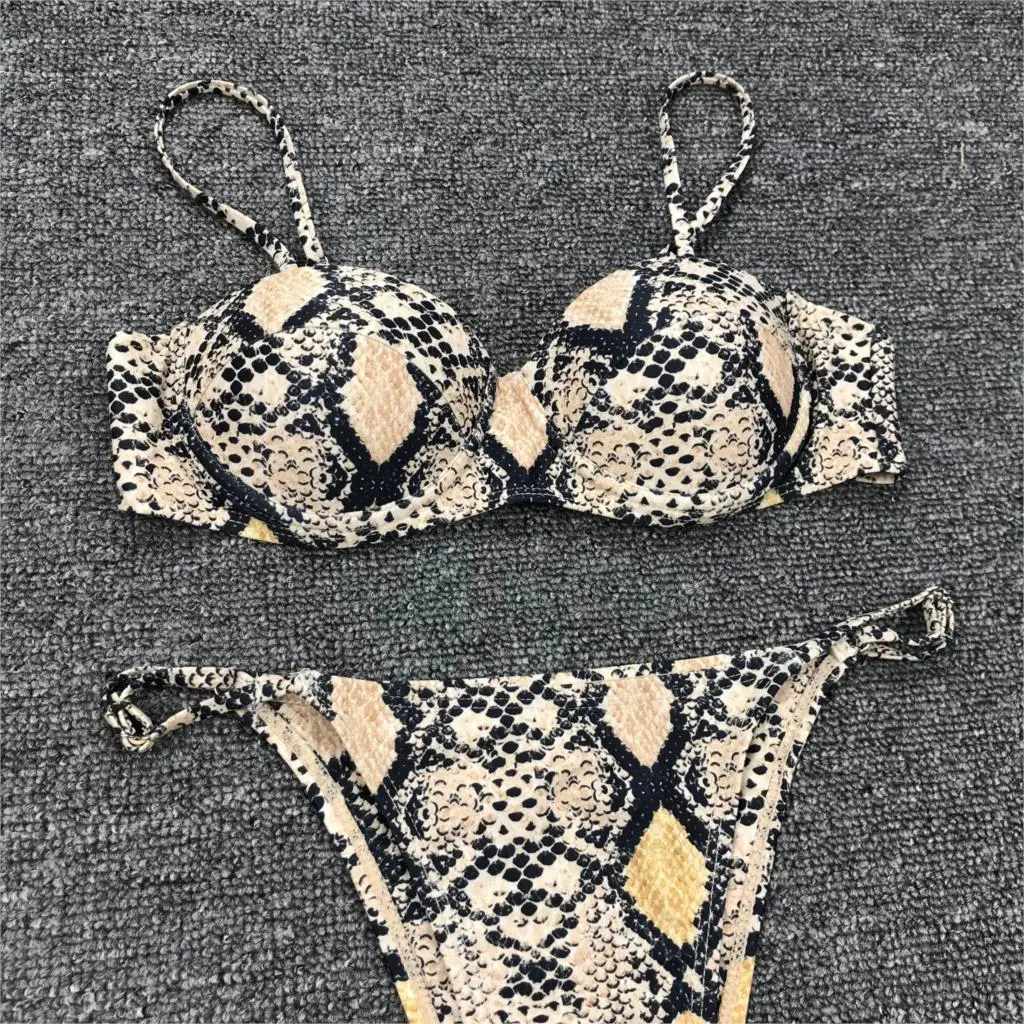

Sexy Snake Skin Bikini 2020 Mujer Animal Print Swimsuit Brazilian Push Up Thong 2 Piece Set Swimwear Women Sunmmer Beach Biquini