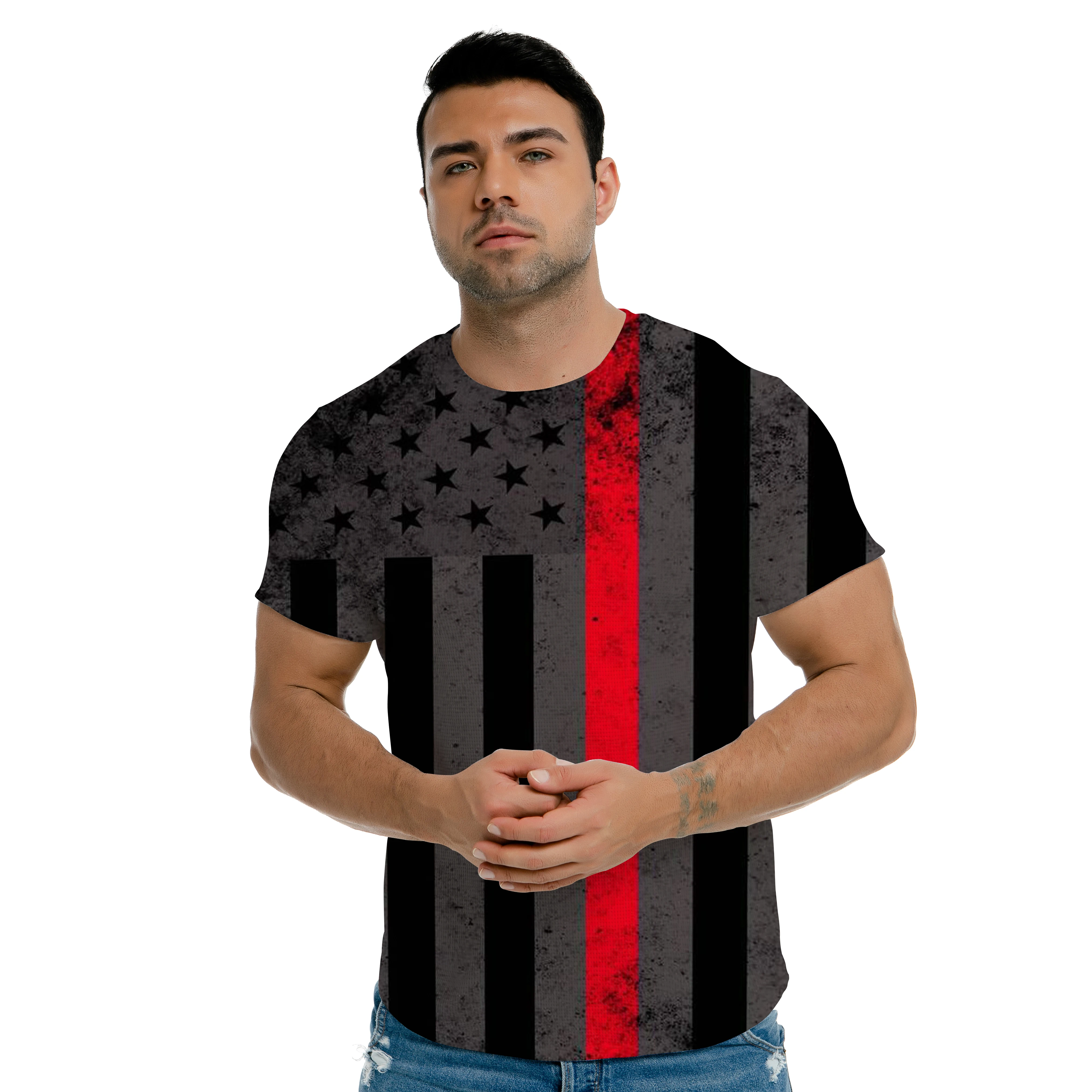 

Футболка мужская и женская с коротким рукавом, свободная дышащая футболка с 3D-принтом американского флага и круглым вырезом, лето 2021