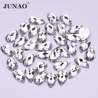 junao 813mm 1825mm sewn white clear drop rhinestone applique flat back acrylic stones sewing strass crystal for dress crafts