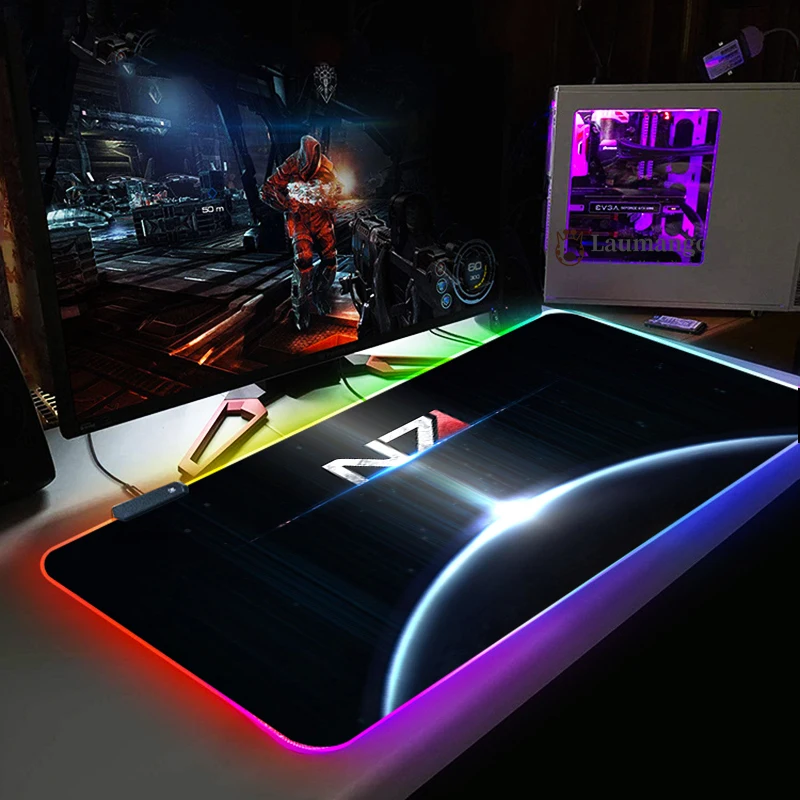 

RGB игровой коврик для мыши, коврик для мыши с эффектом, большой Противоскользящий Настольный коврик для клавиатуры и мыши с логотипом игры N7 ...