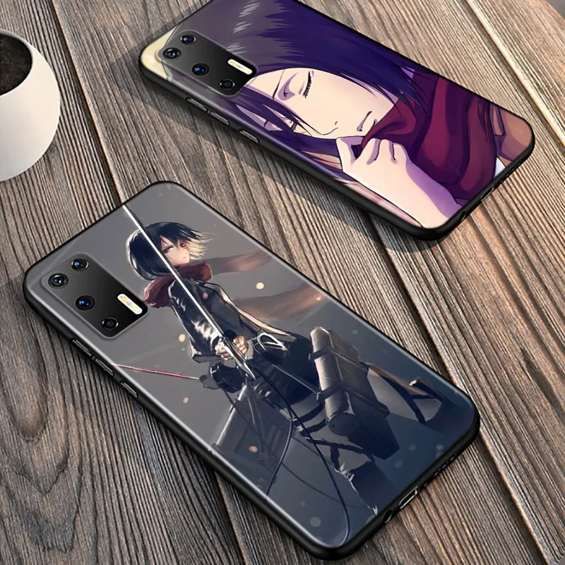 

Attack on Titan For Huawei P40 P30 P20 Pro P10 P9 P8 Lite E Plus 5G 2019 Phone Case Bright Black Silicone Cover