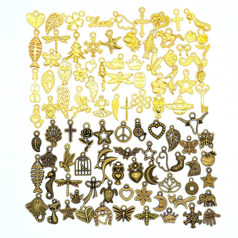 

YuenZ 100pcs Mixed Styles animal Leaf Heart Key Crown Charms Pendants DIY Jewelry for Necklace Bracelet Making Accessaries U050