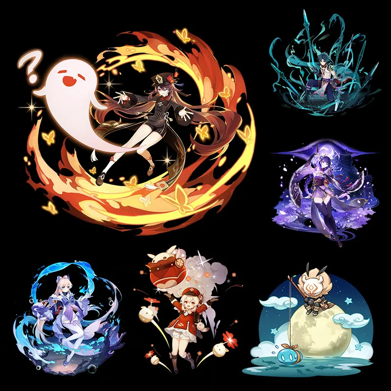 Genshin ударный патч теплопередача для одежды мультфильм наклейка на футболку