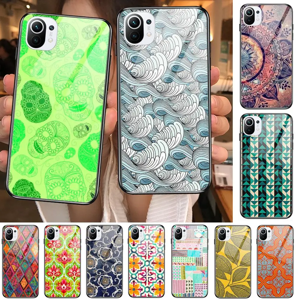 

Vintage Indian Floral Henna Mandala Yoga Ethnic Tempered Glass Phone shell Case For xiaomi redmi 11 Lite pro Ultra 10T 10 9 8 cc