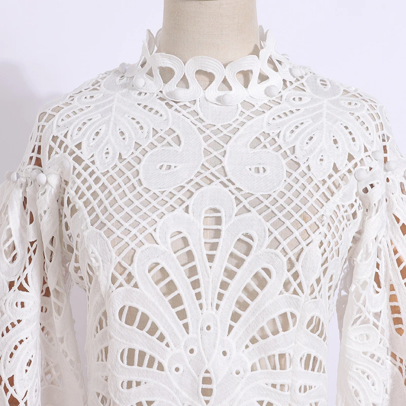 DEAT 2020 новая весенняя и летняя водолазка с пышными рукавами кружевная открытая
