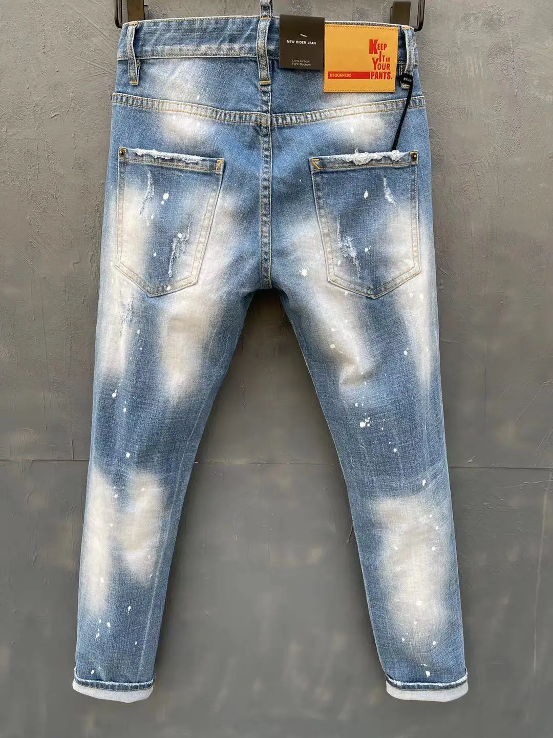 2022 Spring DSQUARED2 Light-Colored Washed Frayed Men's/Women's Jeans Fashion Micro-Elastic Simple Versatile Slim Feet 057