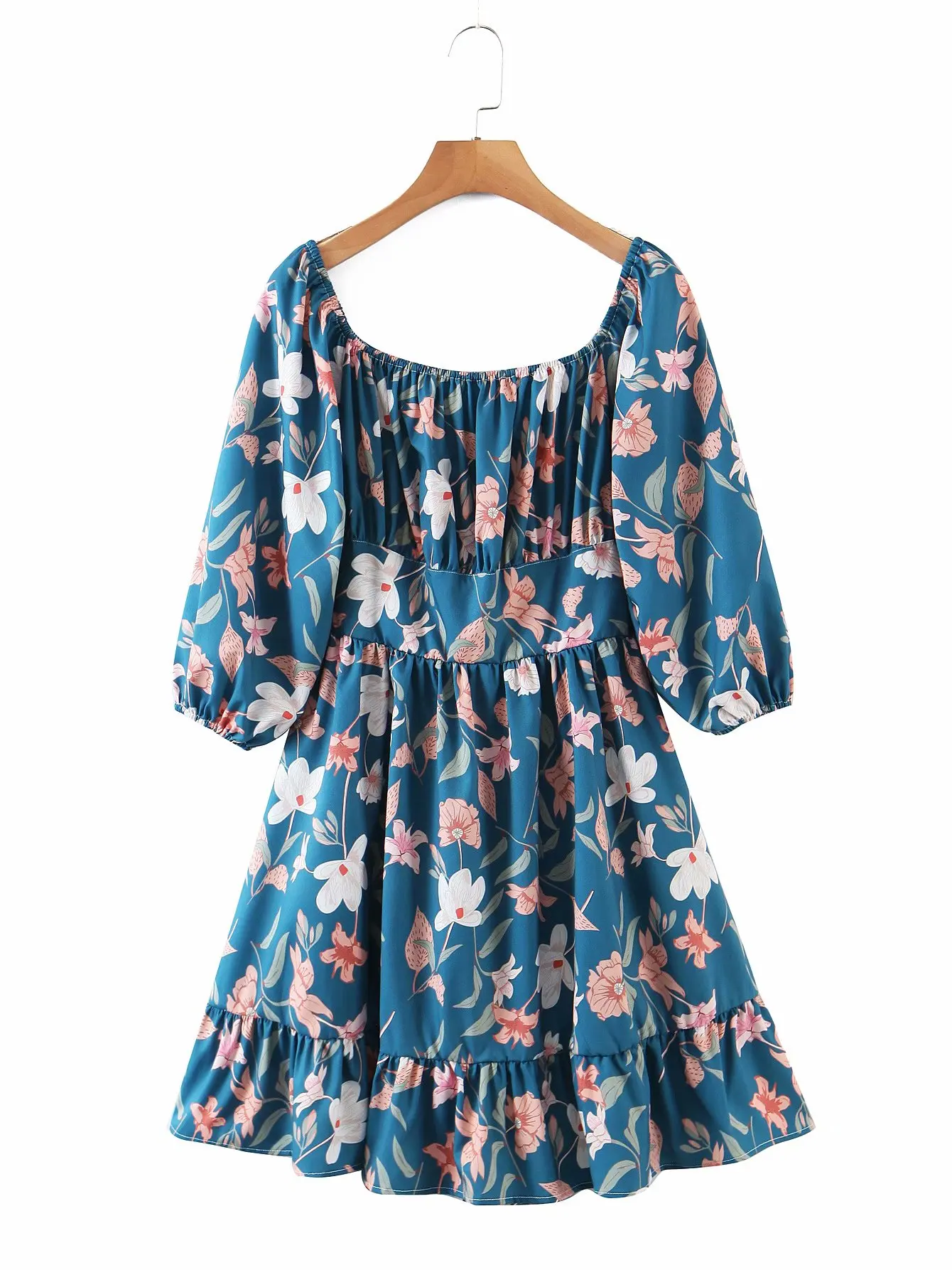 

JC·KILIG New Summer 2021 Flat Shoulder Bubble Sleeve Ruffle Print Dress N2119