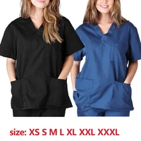 plus size nursing uniform tc cotton nursing blouse short sleeve v neck solid working top with pocket nurse doctor blouse xs 3xl