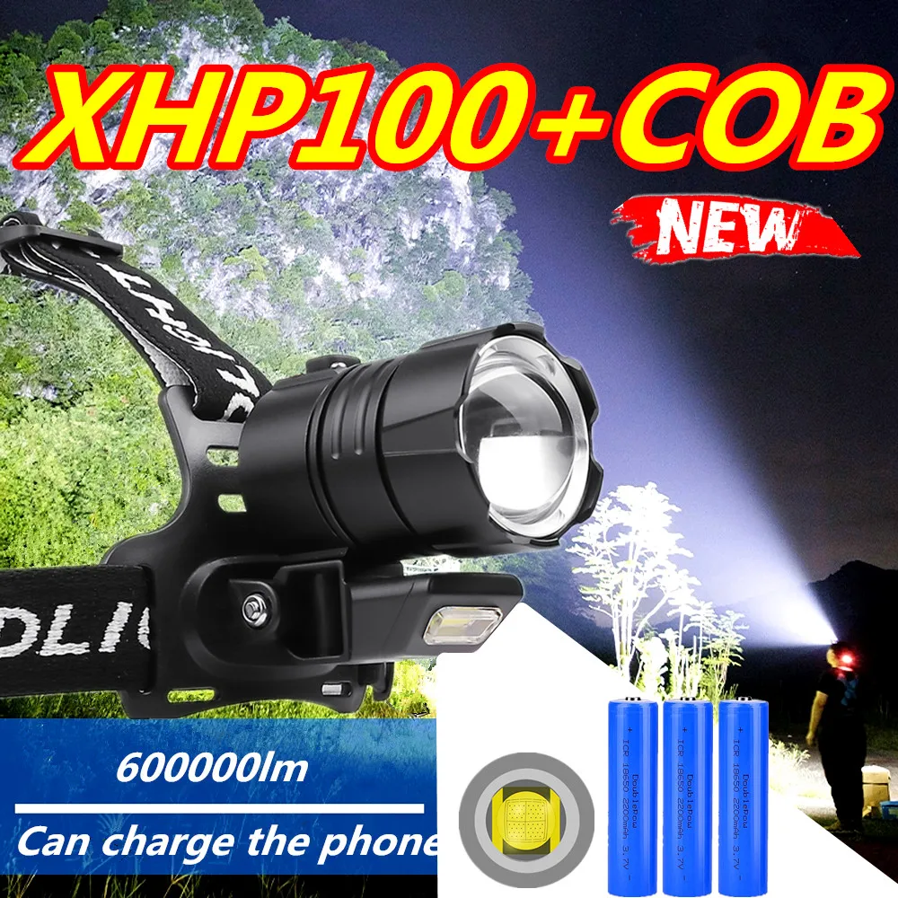 

New 600000LM XHP100+cob LED Headlight XHP90.3 High Power LED Head Lamp USB Rechargeable Headlight Waterproof Zoomable Fishing