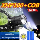 Фара светодиодная XHP100 + cob, 600000 лм, XHP90.3, высокая мощность, USB, перезаряжаемая, водонепроницаемая, Масштабируемая, для рыбалки