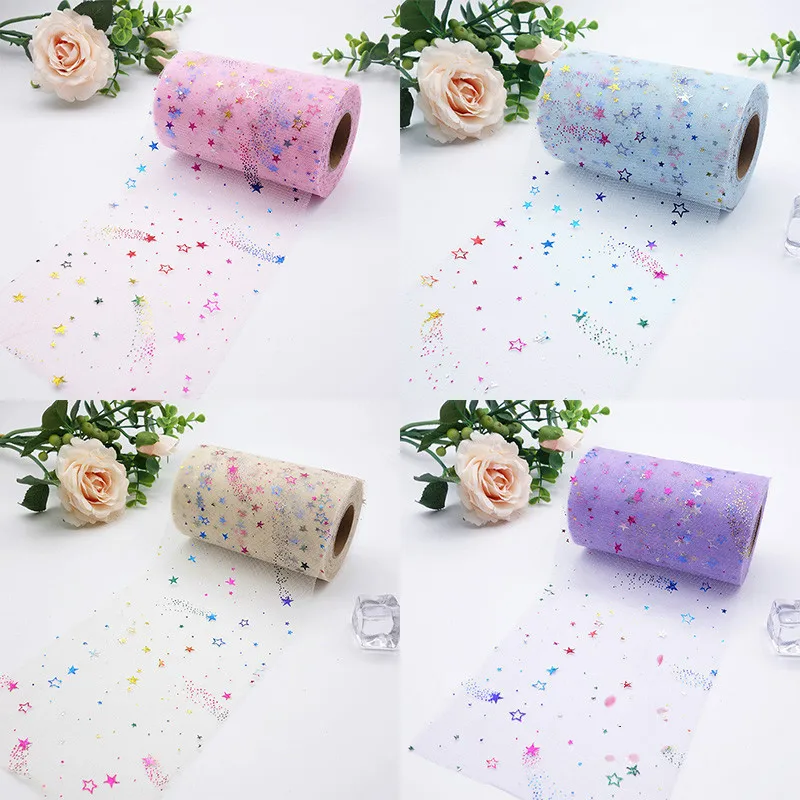 Цветная Радужная блестящая фатиновая юбка пачка с блестками 6 см * 25 ярдов