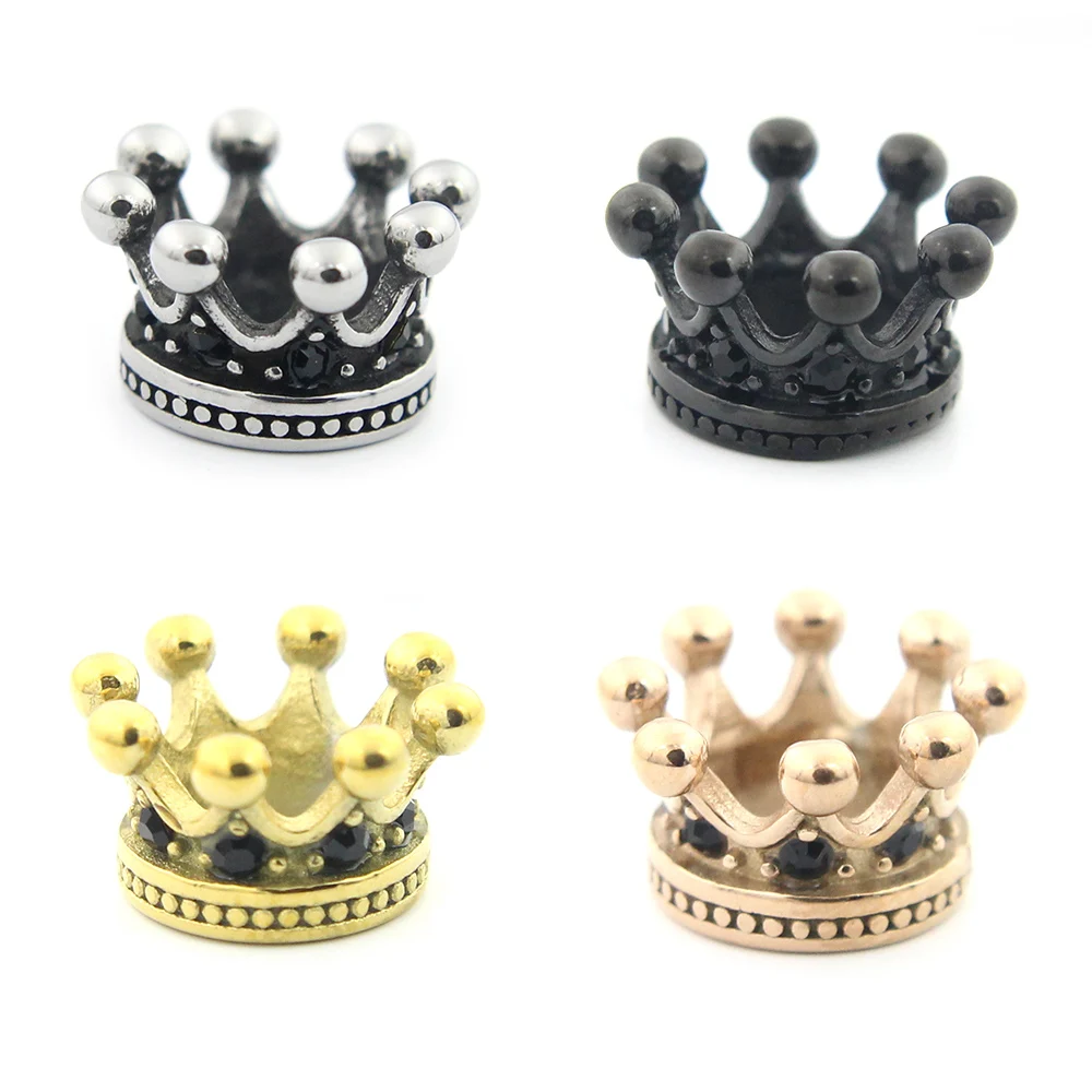 316l Stainless steel Crown Spacer Beads DIY Charm 5mm Big Hole Beads for Men Leather Bracelet Jewelry Making