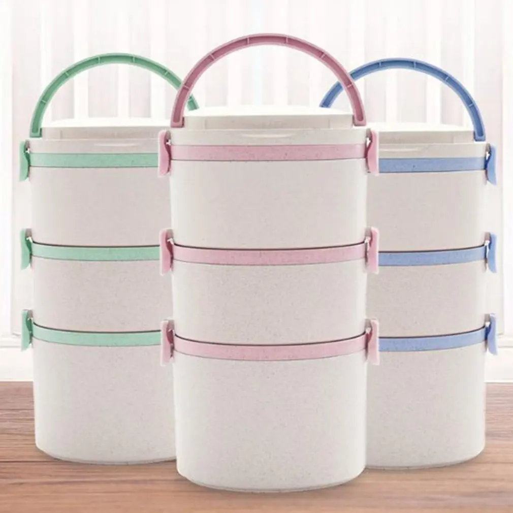 Ланчбокс из пшеничной соломы Круглый плотно закрывающий свежесть сохраняющий