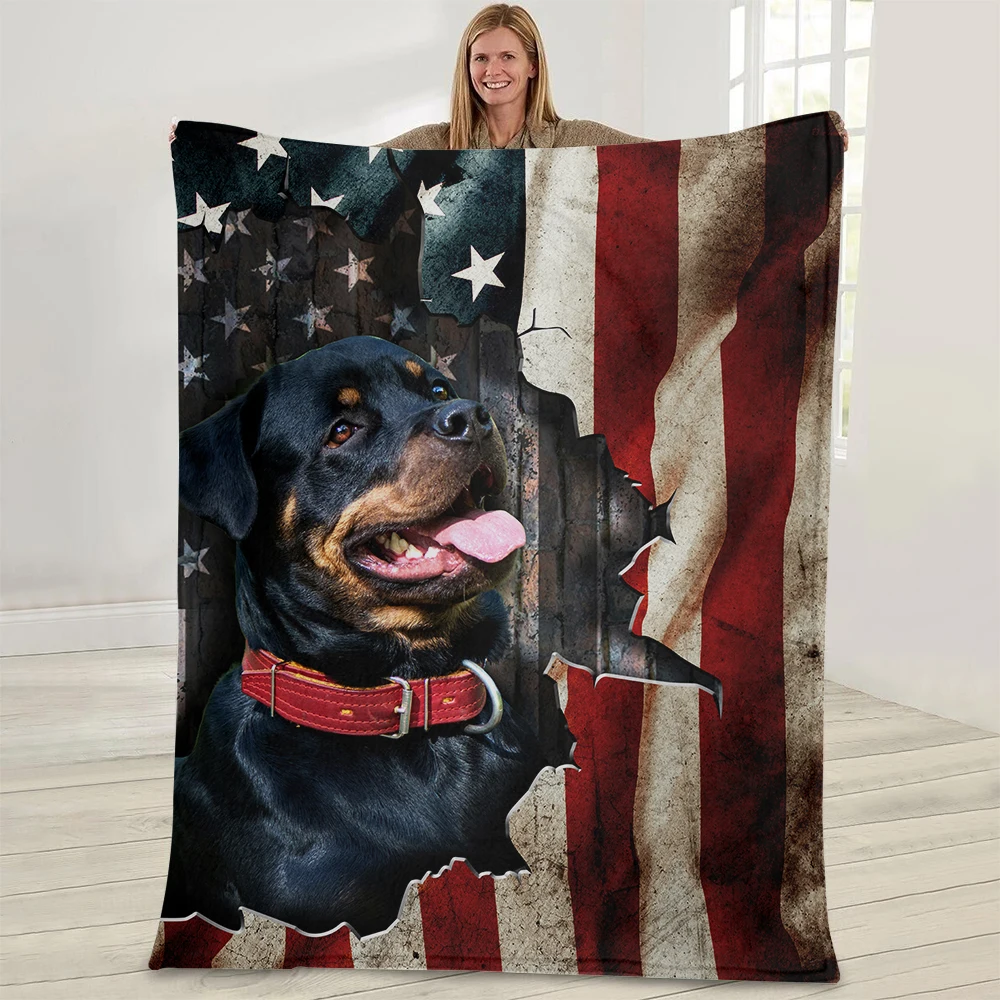 

Cute German Rottweiler Print Flannel Fleece Throw Blanket American Flag Design Sherpa Blanket On Beds Adults Kids Fur Blankets