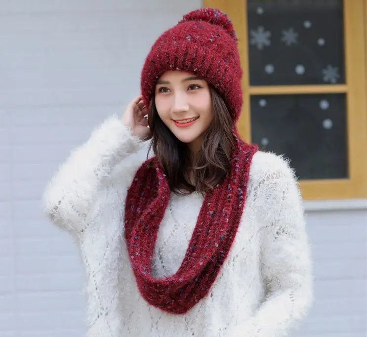cashmere hat &ampscarf set women winter suit colorful dot warm beanie High Quality Accessories | Аксессуары для одежды