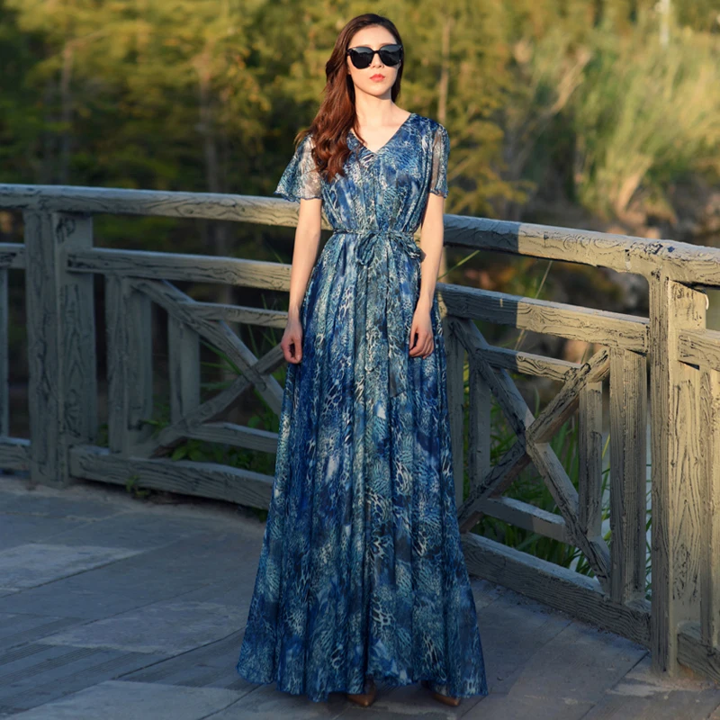 Женские весенне летние взлетно посадочной полосы большой Размеры Макси платье