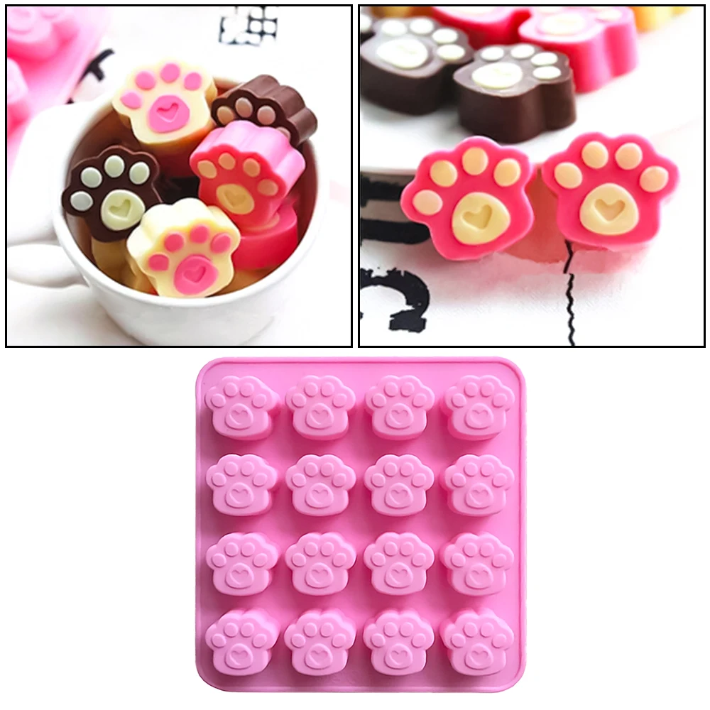 

New 16 Holes Cute Pet Cat Dog Paws Silicone Mold Cookie Chocolate Soap Mould DIY Fondant Cake Decorating Tools Baking Mould