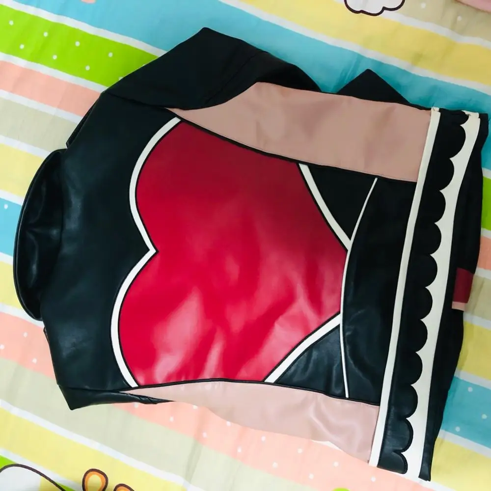 Уличные кожаные куртки с принтом Love circle женские тонкие на молнии вышивкой F50 |