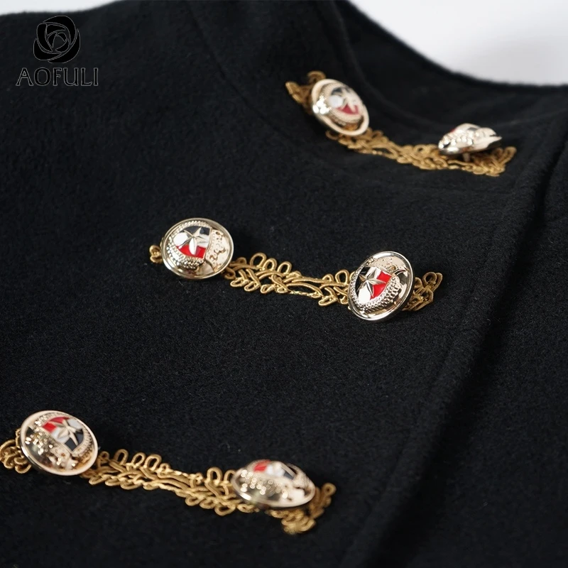 2XL/3XL/4XL Королевское зимнее толстое длинное пальто с пуговицами черное шерстяное