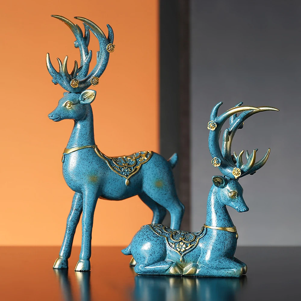 

Retro Mini couple deer resin crafts decoration simulation animal model decoration living room decoration