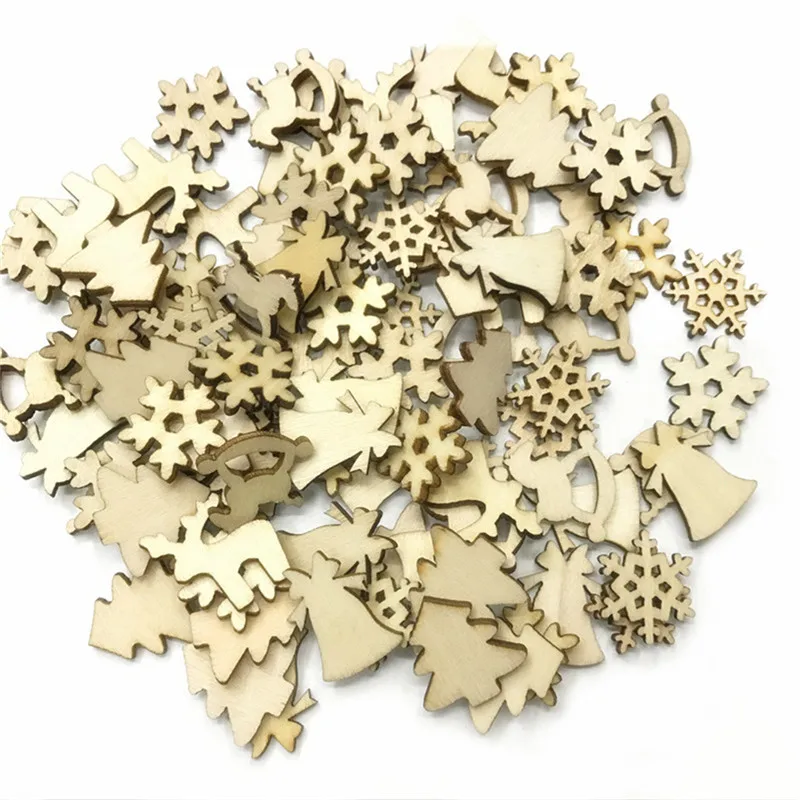 500 Uds. De copos de nieve de Navidad de madera, DIY decoraciones navide&ntilde;as para el hogar, Mini &aacute;rbol de adornos, regalo de Navidad, decoraci&oacute;n de Feliz A&ntilde;o Nuevo-0