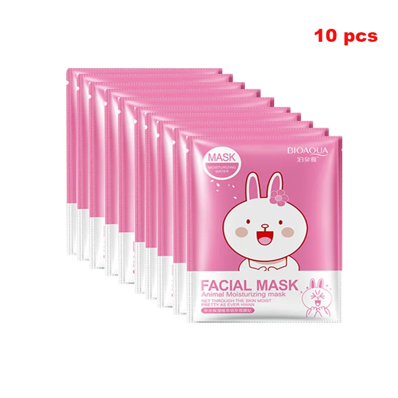 10pcs BIOAQUA маска для лица с животными маска для лица глубокое увлажнение листовая маска контроль жирности осветляет кожу маска для женщин корейская косметика - Цвет: 10pcs