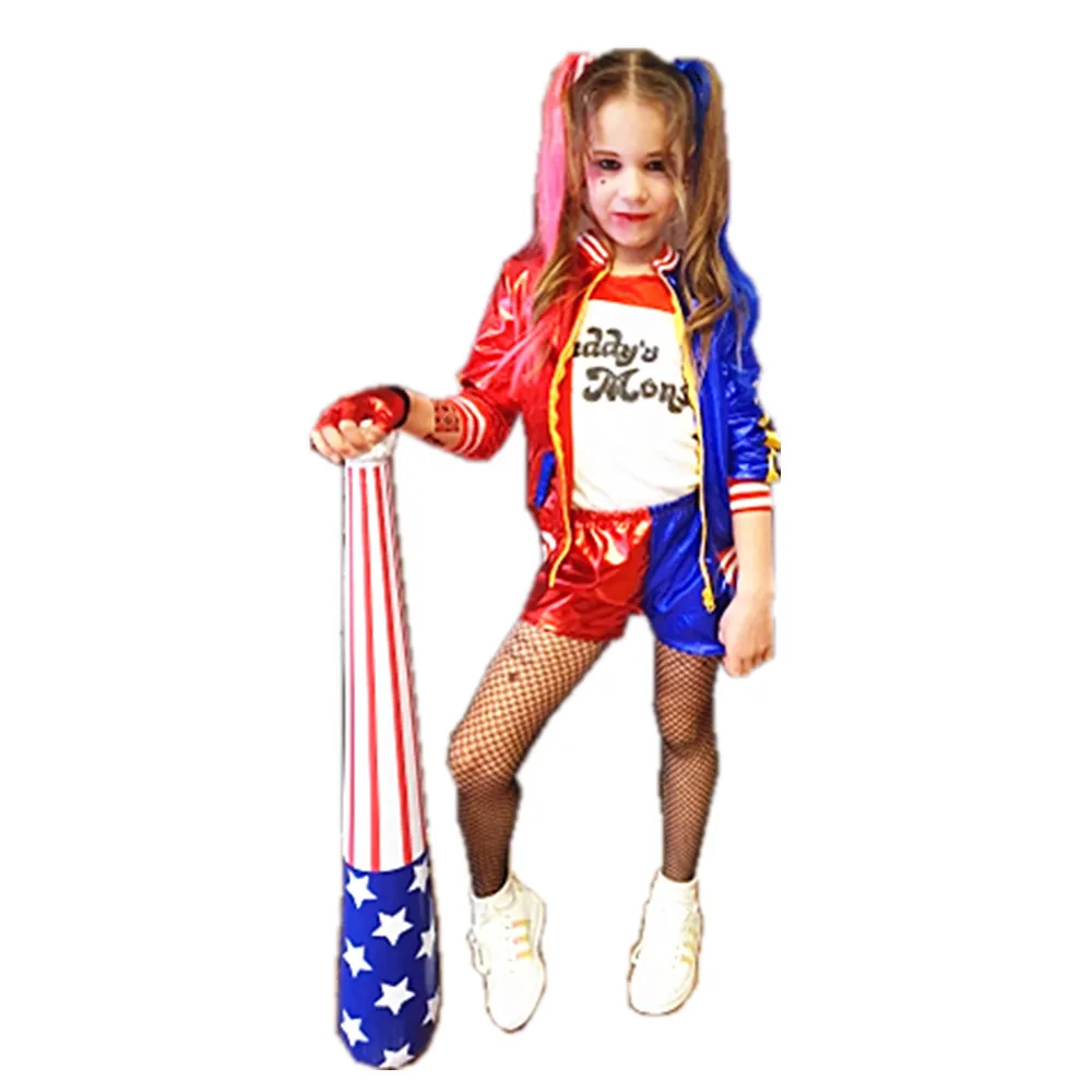 

Carnival Kids Girls Suicide Harley Cosplay Costumes Quinn Squad Monster Jacket T-Shirt Shorts Suit Christmas Clothe