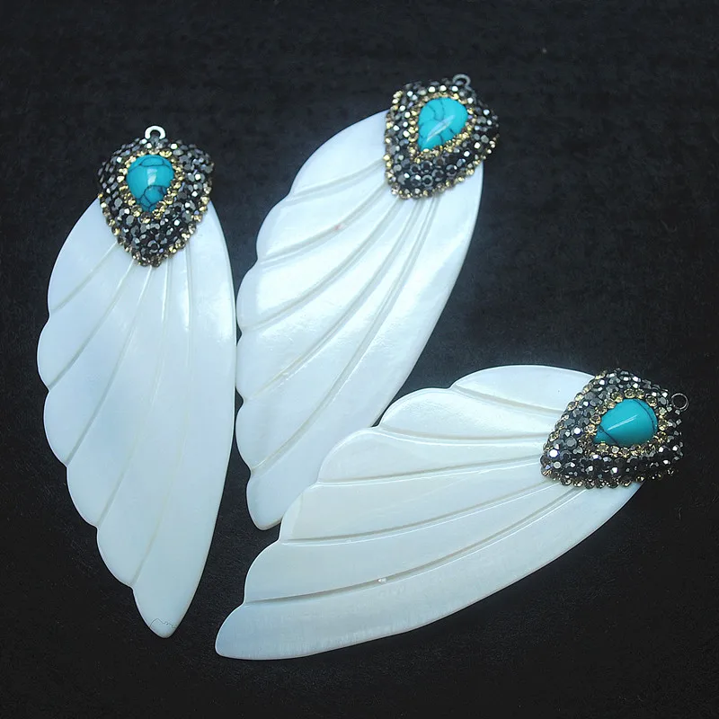 1 шт. натуральный белый перламутр Подвески ракушки бусины Подвески Размер 70x28 мм ракушки Подвески бусины аксессуары с синим камнем