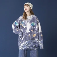 v hanver new unisex women space theme knit sweater retro hip hop pullovers tops female loose couple casual sweater japanese 5xl