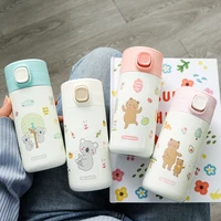 cute bear thermos water bottle stainless steel straight body cartoon vacuum flask for children insulated cup