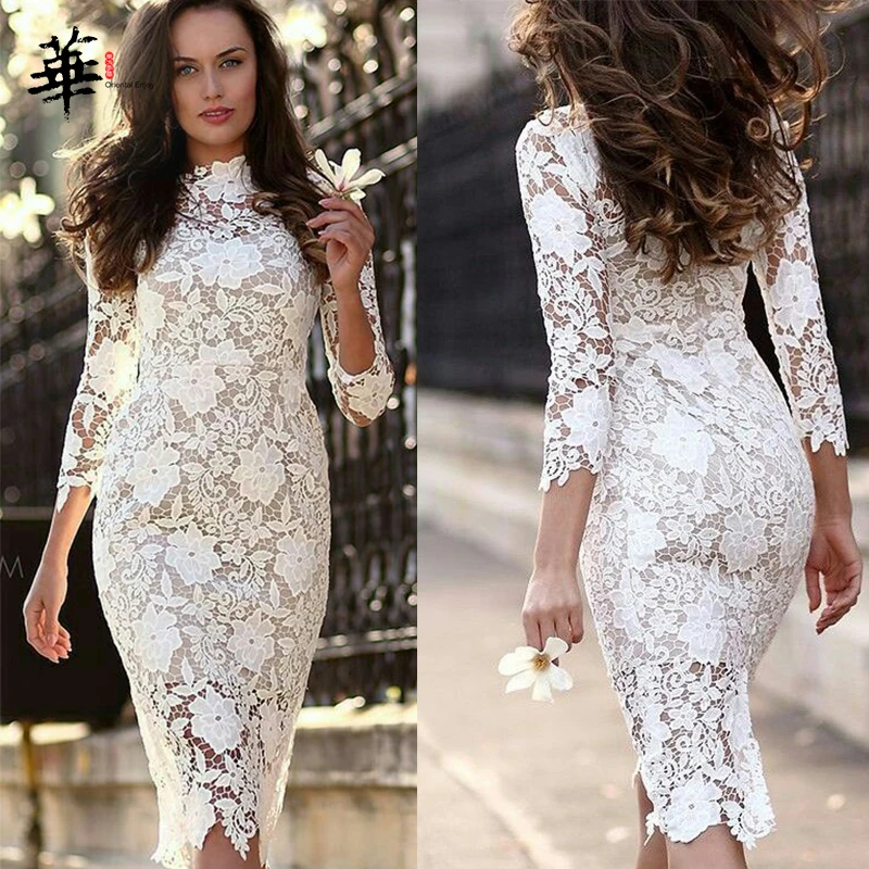 Женское белое винтажное платье с глубоким v-образным вырезом кружевные