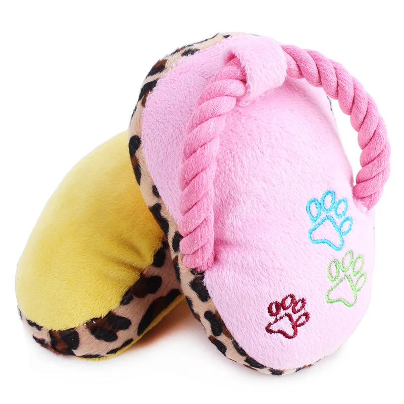 

Pet Chew Toy Puppy Fad Dog Toy Slipper Pet Play Squeaker Plush Slippers Stripe Bread Shape Stuffed Dog Shoes Sound -30