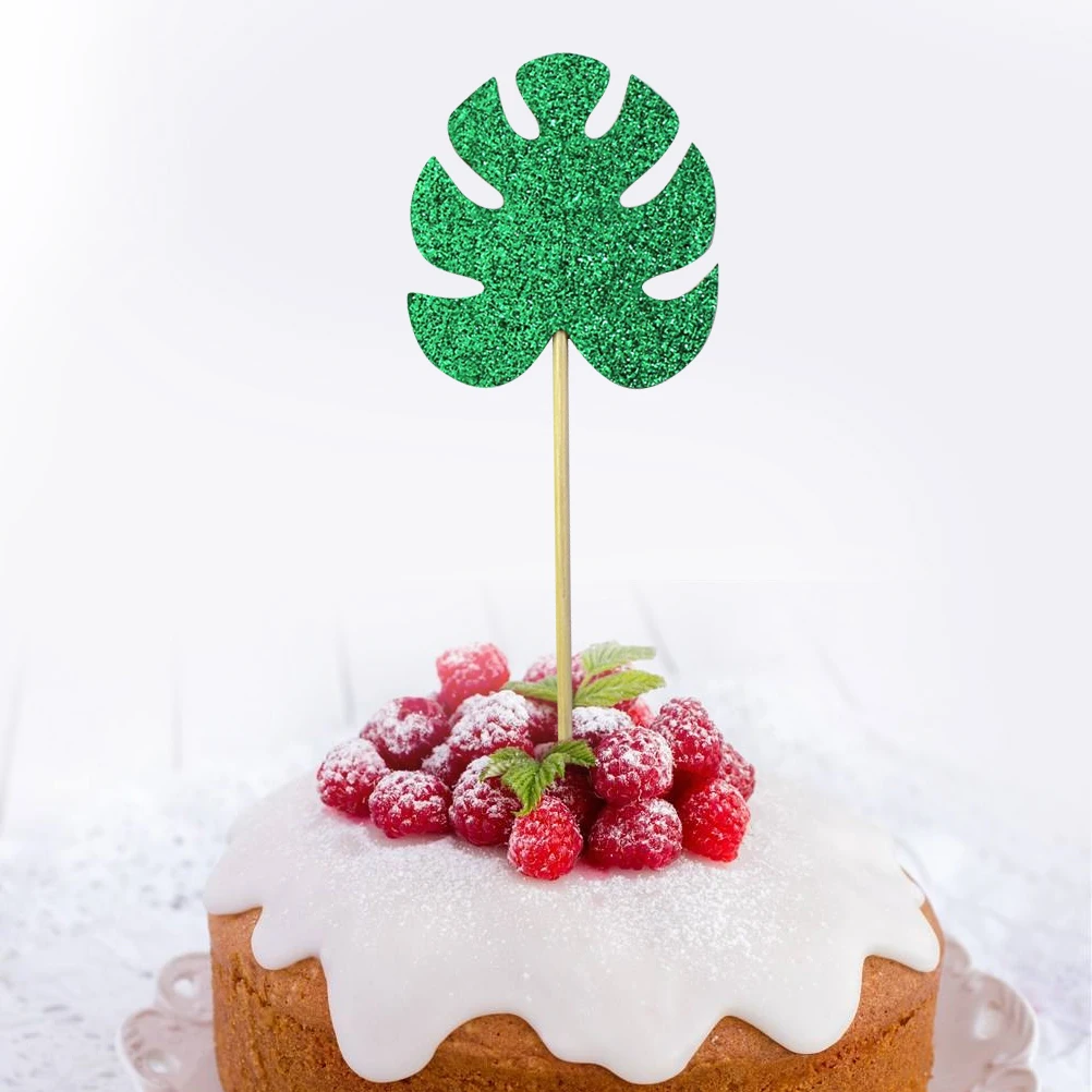 15 шт торта топперы блестящая зеленая бумага Monstera Deliciosa лист кекс декор для