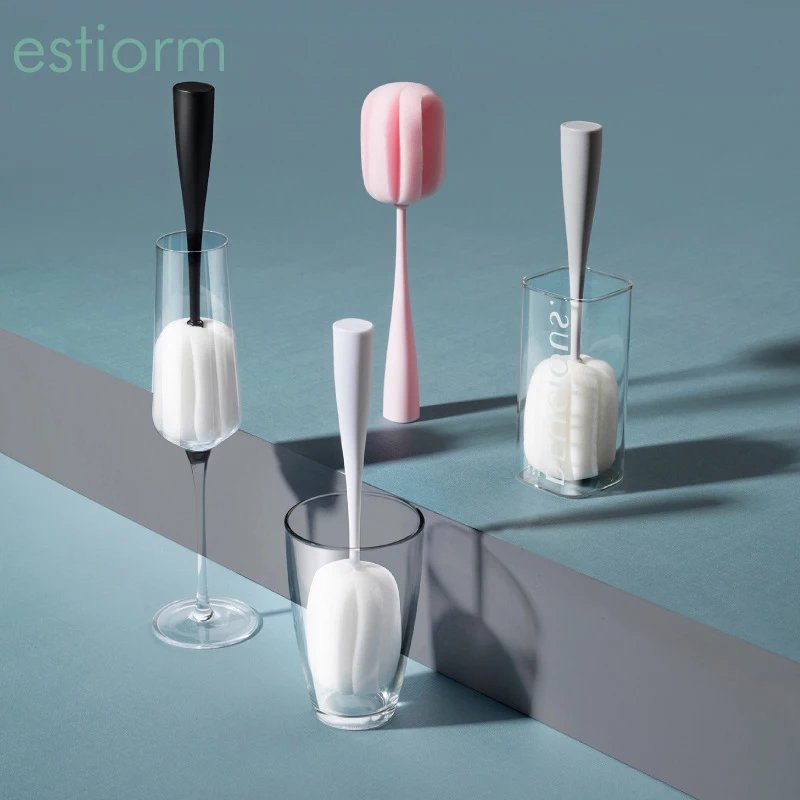 

Vertical Bottle Cleaner Brush,Long Handle Glass Cup Brush, soft sponge Scrub cleaning brush for baby bottle, wine cup,goblet