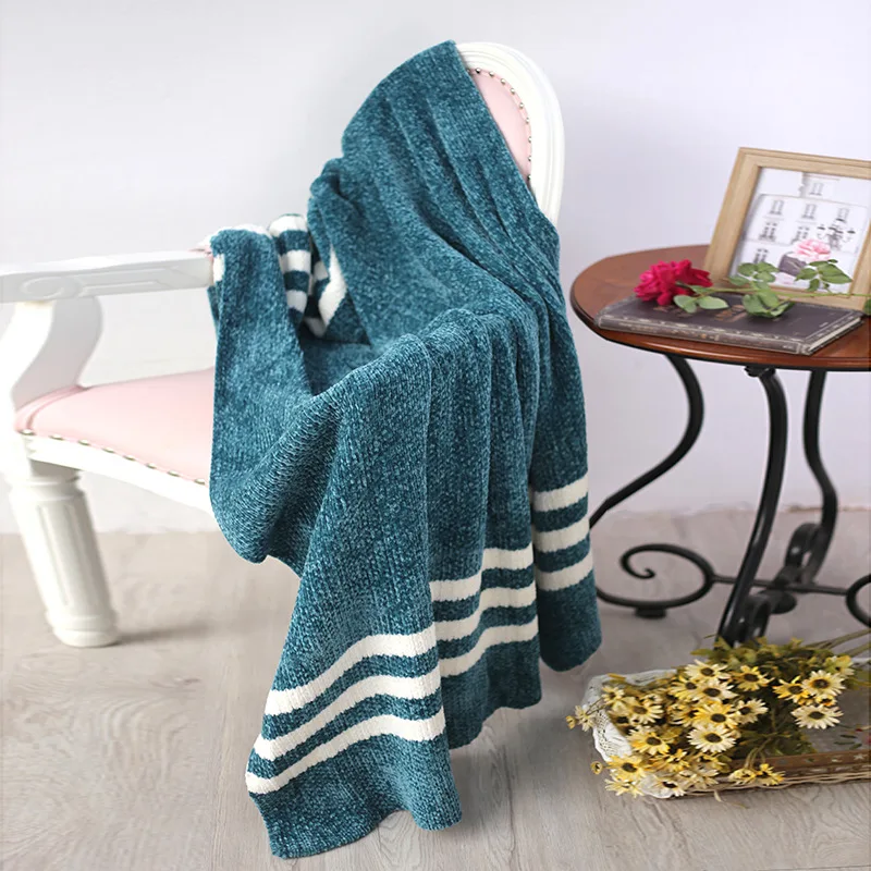 

130*150cm Crib Bed Blankets Sofa Cover Blanket Warm Chenille Children Air Conditioning Blanket Office Nap Quilts Striped Blanket