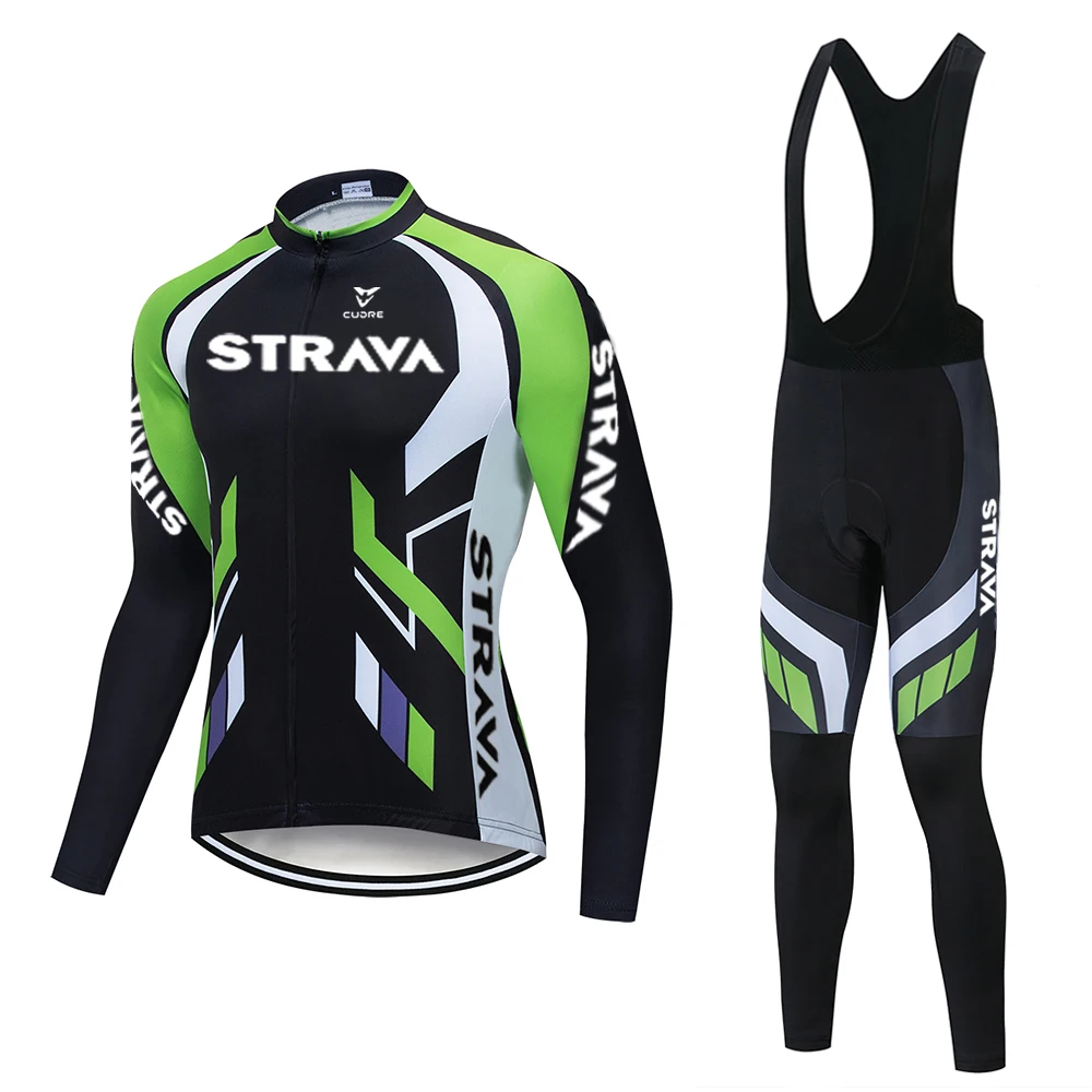 

STRAVA Black Pro Cycling Jersey Set Long Sleeve Breathable MTB Bike Clothes Wear Bicycle Cycling Clothing Ropa Maillot Ciclismo