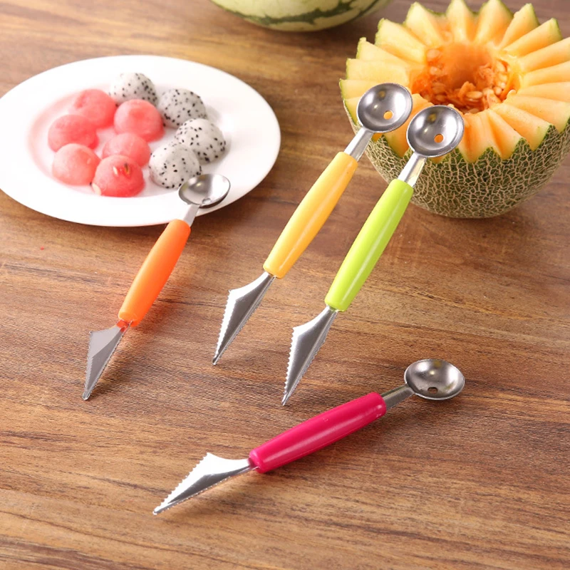 

2In1 Fruit Carving Gadge Knife Fruit Plate Cream Ball Spoon DIY Fruit Carving Tool Watermelon Cutter Slicer Kitchen Accessories