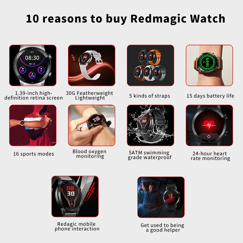 Умные часы глобальная версия Nubia RedMagic 1 39 дюйма AMOLED пульсометр 16 спортивных