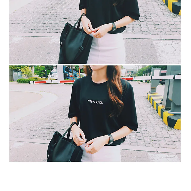 

Korean Fashion Crop Top Women Love Print T-shirt Woman Cropped Kawaii Tee Shirt Femme Summer Clothes Tops T Shirt