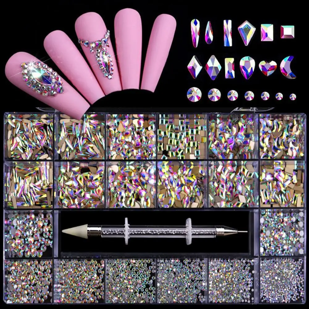 

21 Grids/Box Nail Rhinestone Flat Head Irregular Shape Acrylic Luxury Shiny Nail Rhinestone for Beauty