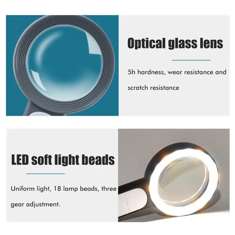 Новый товар: увеличительное стекло с 18 светодиодами и 3 режимами освещения, увеличение 30Х, для детей и пожилых людей.