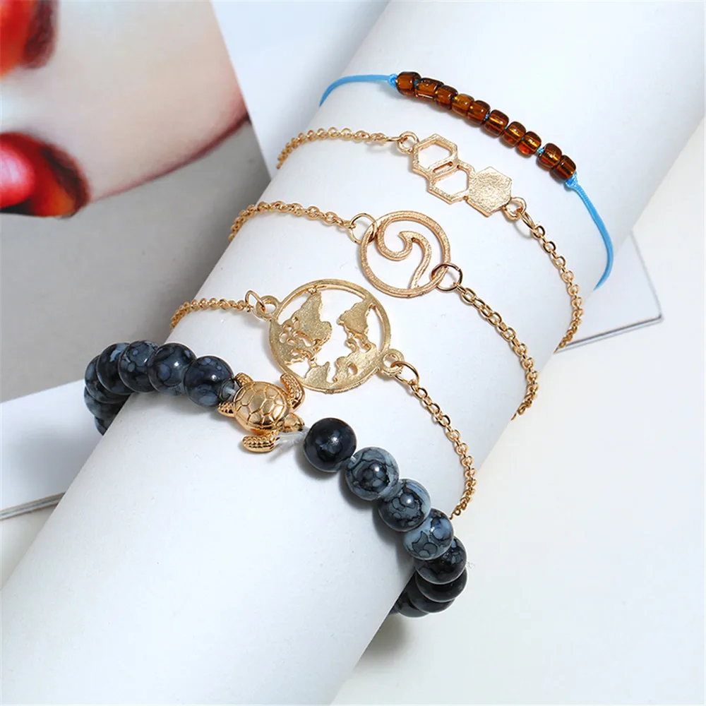 Браслеты HOCOLE для женщин Мраморная бусина с подвесками в богемном стиле